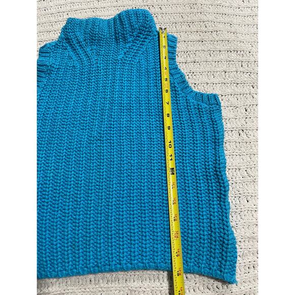 VTG 525 Sleeveless Knit Sweater Vest Turtleneck Womens Small 100%Cotton USA Blue - Picture 3 of 6